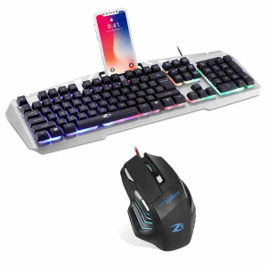 Zoook Combat Pro Gaming Keyboard and Mouse Combo, Led Rainbow Backlit Keyboard Quiet Metal Keyboard & 7 Button Gaming Mouse